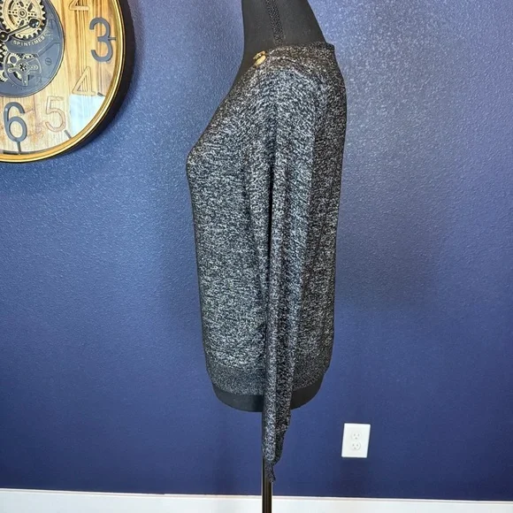 J. Crew NWT Gray/Black Marled Crew Neck Sweater with Button Shoulder | Size XS - Picture 2 of 7